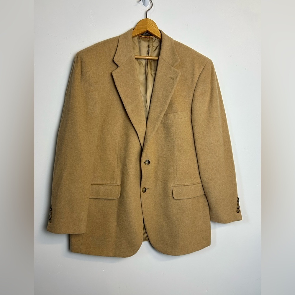VTG Bill Blass Mens Sport Dress Blazer Jacket Tan 42R 100% Camel Hair Business